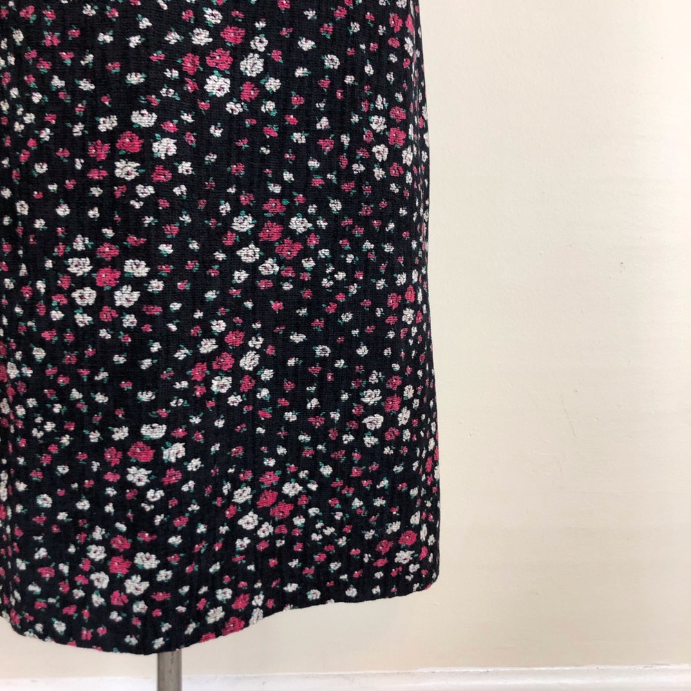 vintage‎ 90s criss cross textured corduroy skirt black ditsy floral a line midi - Picture 5 of 12
